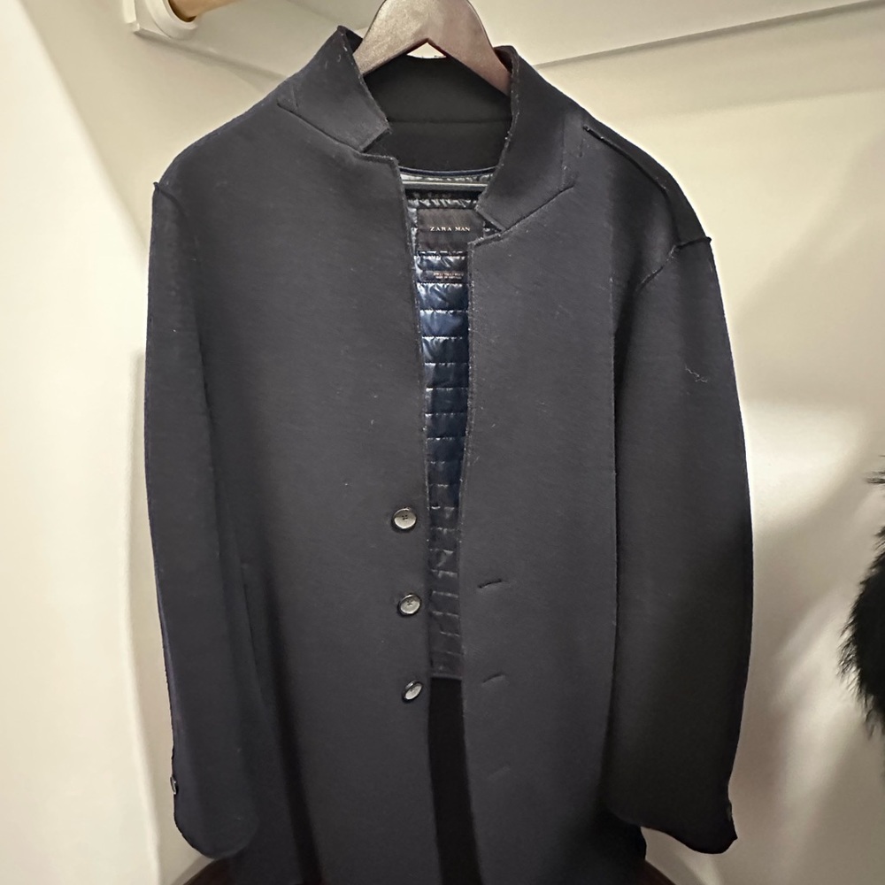 Zara Navy Raw Edge Coat